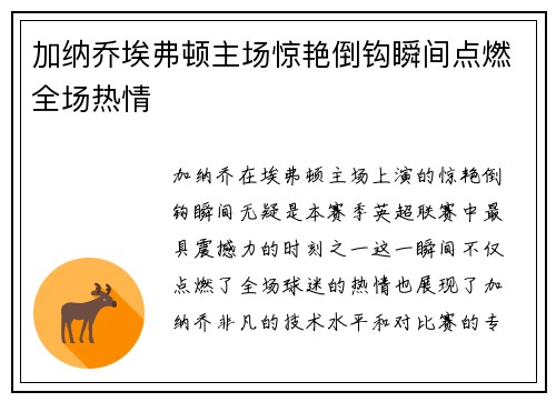 加纳乔埃弗顿主场惊艳倒钩瞬间点燃全场热情